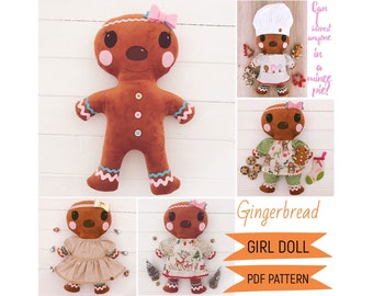 Gingerbread Girl Dress Up Cloth Doll with Christmas Doll Clothes & Accessories PDF Sewing Pattern and Photo Tutorial Digital Download