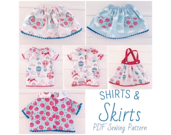 PDF 22 Inch Doll Clothes Sewing Pattern | Skirt, Shirt & Dress | Step by Step Photo Tutorial | Instant Digital Download