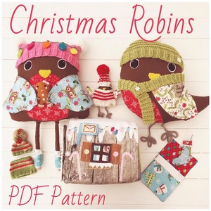 Christmas Robin Bird Cloth Dolls with Knitted Accessories and Mailbox House Christmas Decoration PDF Sewing Pattern and Photo Tutorial