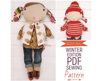 Dress Up Cloth Doll 'Scout' with  Autumn & Winter Girl Doll Clothes and Accessories PDF Sewing Pattern and Photo Tutorial Digital Download