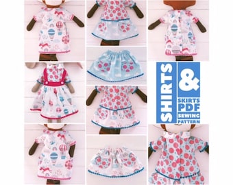 Doll Clothes for 22 Inch Dress Up Cloth Girl Doll Skirts and Shirts Collection PDF Sewing Pattern Bundle & Photo Tutorial Digital Download