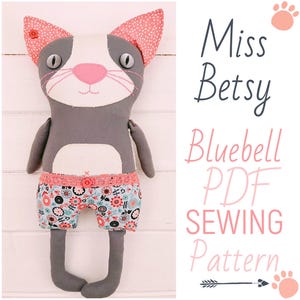 PDF 14 inch kattenpop 'Miss Betsy Bluebell' naaipatroon | Stap voor stap fototutorial | Directe digitale download