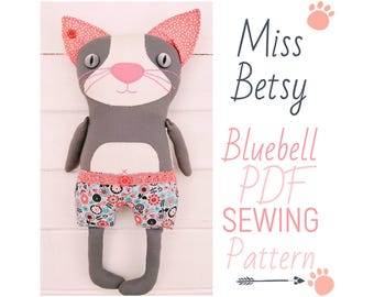 PDF 14 pouces pour poupée chat « Miss Betsy Bluebell » Patron de couture | Tutoriel photo étape par étape | Téléchargement numérique instantané