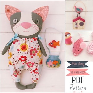 Dress Up Cloth Cat Doll including Felt Animal Friends, Clothing & Accessories PDF Sewing Pattern and Photo Tutorial Digital Download