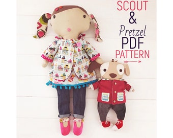 Dress Up Cloth Doll 'Scout' and 'Pretzel' Puppy Dog Doll with Clothes & Accessories PDF Sewing Pattern and Photo Tutorial Digital Download