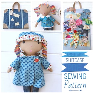 Mini Dress Up Cloth Doll 'Emmie', vestiti per bambole personalizzati, accessori e valigia da viaggio PDF modello di cucito e tutorial fotografico download digitale