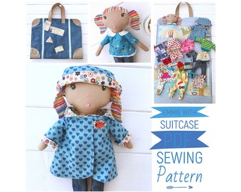 Mini Dress Up Cloth Doll 'Emmie', Custom Doll Clothes, Accessories & Travel Suitcase PDF Sewing Pattern and Photo Tutorial Digital Download