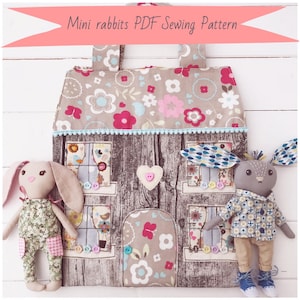 PDF Mini Bunny Rabbit Dolls 'Daisy' & 'Harvey' with Clothes + Cottage Carry Case Sewing Pattern|Photo Tutorial| Instant Digital Download