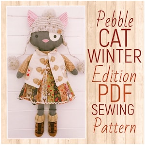 Bambola gatto in formato PDF "Pebble" con 32 capi di abbigliamento invernale, modello da cucire / Tutorial fotografico passo dopo passo / Download digitale istantaneo