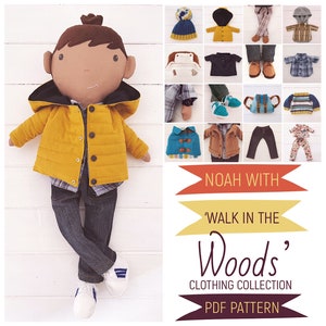 Bambola di stoffa da vestire per bambino 'Noah' con la collezione 'Walk in the Woods' Vestiti e accessori per bambola da bambino, modello di cucito in formato PDF e tutorial fotografico