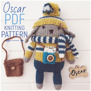 PDF Easy Knit Puppy Dog 'Oscar' with Accessories Knitting Pattern | Step by Step Photo Tutorial | Instant Digital Download