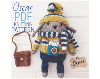 PDF Easy Knit Puppy Dog 'Oscar' with Accessories Knitting Pattern | Step by Step Photo Tutorial | Instant Digital Download