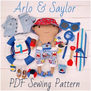 Patrón de costura para muñeco de niño 'Arlo' y gaviota de fieltro 'Saylor' + ropa de playa / Tutorial fotográfico paso a paso / Descarga digital instantánea