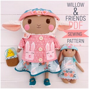 Muñeca de cordero de 14 pulgadas 'Willow' con amigos + Patrón de costura de ropa / Tutorial fotográfico paso a paso / Descarga digital instantánea fácil