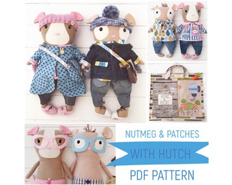 Guinea Pig Dress Up Dolls 'Nutmeg & Patches' with Doll Clothes, Accessories and Hutch Carry Case PDF Sewing Pattern and Photo Tutorial