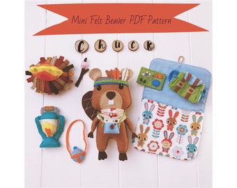 Felt Mini Doll 'Chuck' the Beaver with Camping Accessories Doll Playset PDF Sewing Pattern & Photo Tutorial Digital Download