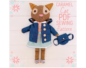 PDF Petit chat en tissu « Caramel » + Patron de couture Vêtements et accessoires | Tutoriel photo étape par étape | Téléchargement numérique instantané