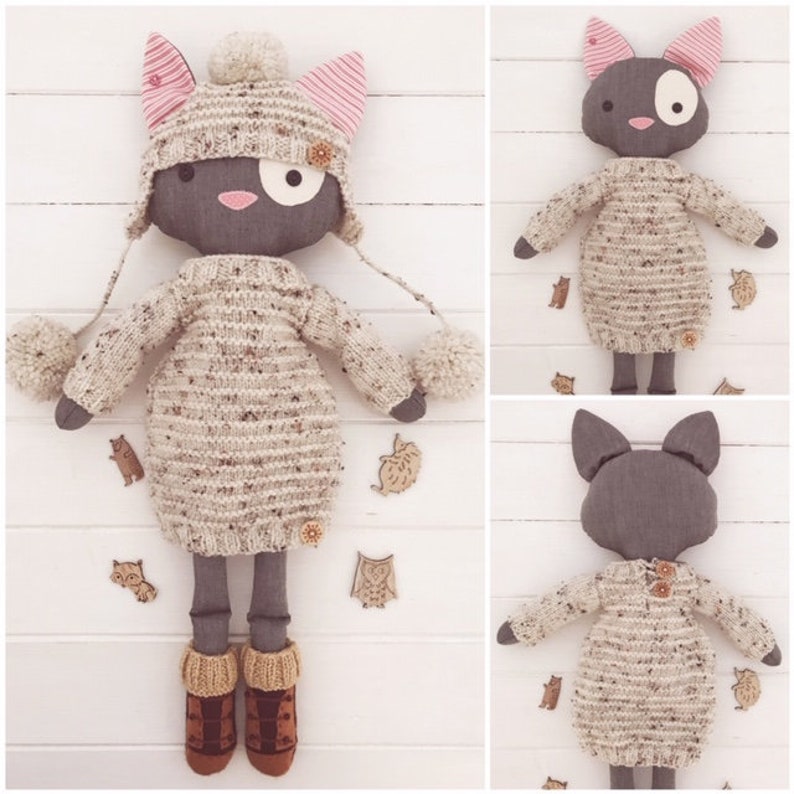 Dress up Cloth Cat Doll 'Pebble' with Custom Winter | Etsy