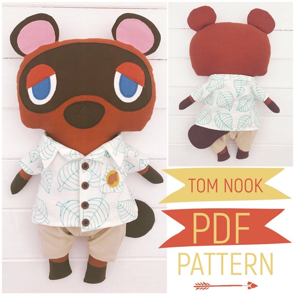 Animal Crossing New Horizons 'Tom Nook' Inspired Racoon Doll with Island Doll Clothes PDF Sewing Pattern & Photo Tutorial Digital Download