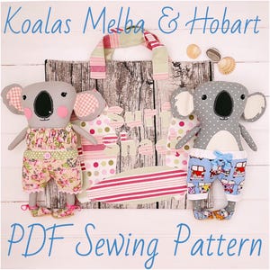 PDF Koala Dolls 'Melba & Hobart' + Beach Clothes, Accessories and Surf Shack Carry Case Sewing Pattern | Photo Tutorial | Digital Download
