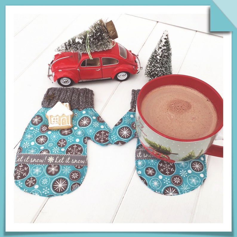 Mitten Mug Rug Winter and Christmas Mitten Style Mug Rug Coaster PDF Sewing Pattern ...