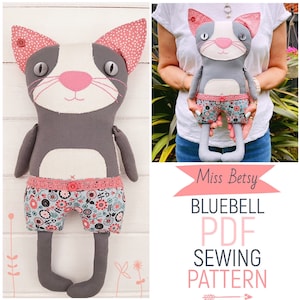 Poupée chat en tissu « Miss Betsy Bluebell » PDF patron de couture et tutoriel photo à télécharger