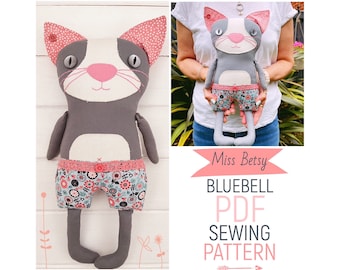 Cloth Cat Doll 'Miss Betsy Bluebell' PDF Sewing Pattern and Photo Tutorial Digital Download