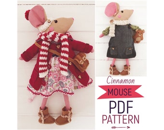 Small Mouse Dress Up Cloth Doll 'Cinnamon' with Custom Doll Clothes & Accessories PDF Sewing Pattern and Photo Tutorial Digital Download