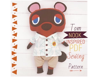 Op Tom Nook geïnspireerde wasbeerpop met kleding pdf-naaipatroon en tutorial digitale download