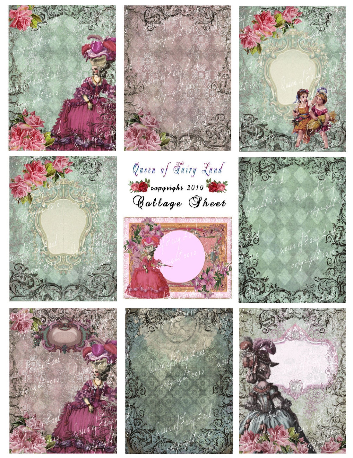 Digital Collage Sheet, Victorian Lady's, Cards, Tags, Scrapbooking