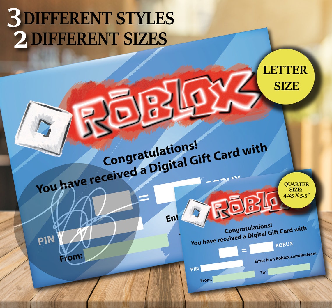 Printable Roblox Ecard Digital Gift Card Template Robux Etsy