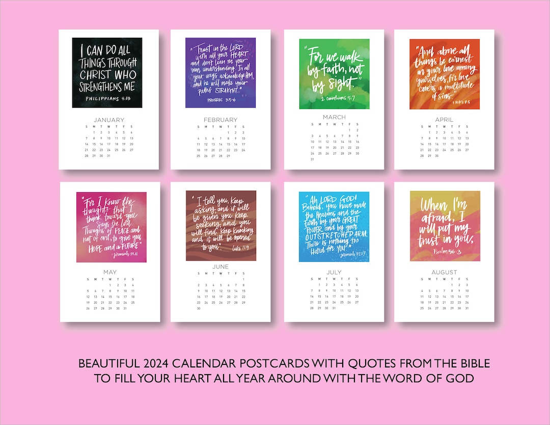 5 X 7 In. Printable 2024 Calendar Postcard Handletter Illustration ...