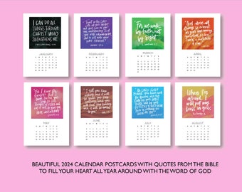 5 X 7 in. Printable 2024 Calendar Postcard Handletter Illustration Bible Quotes