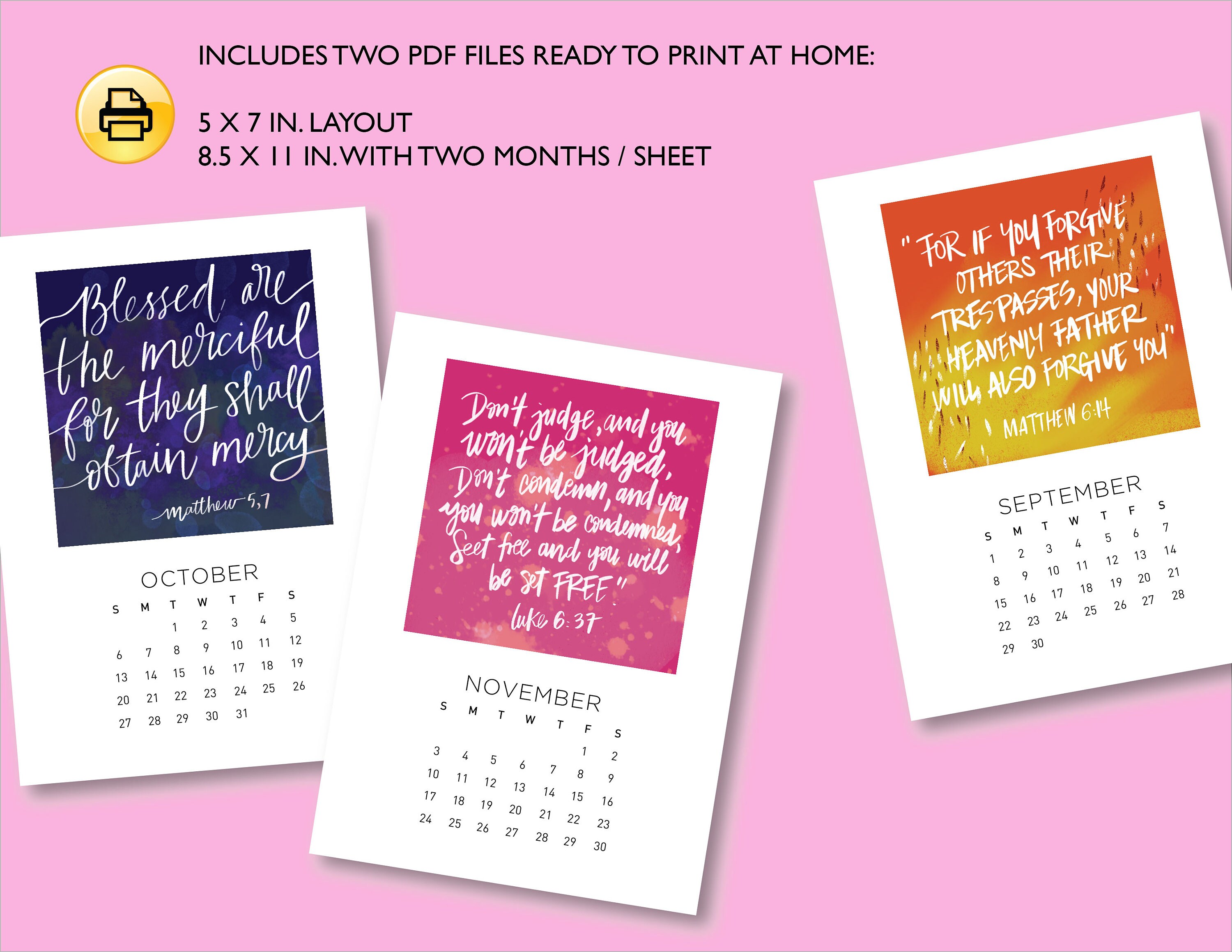 5 X 7 In. Printable 2024 Calendar Postcard Handletter Illustration ...