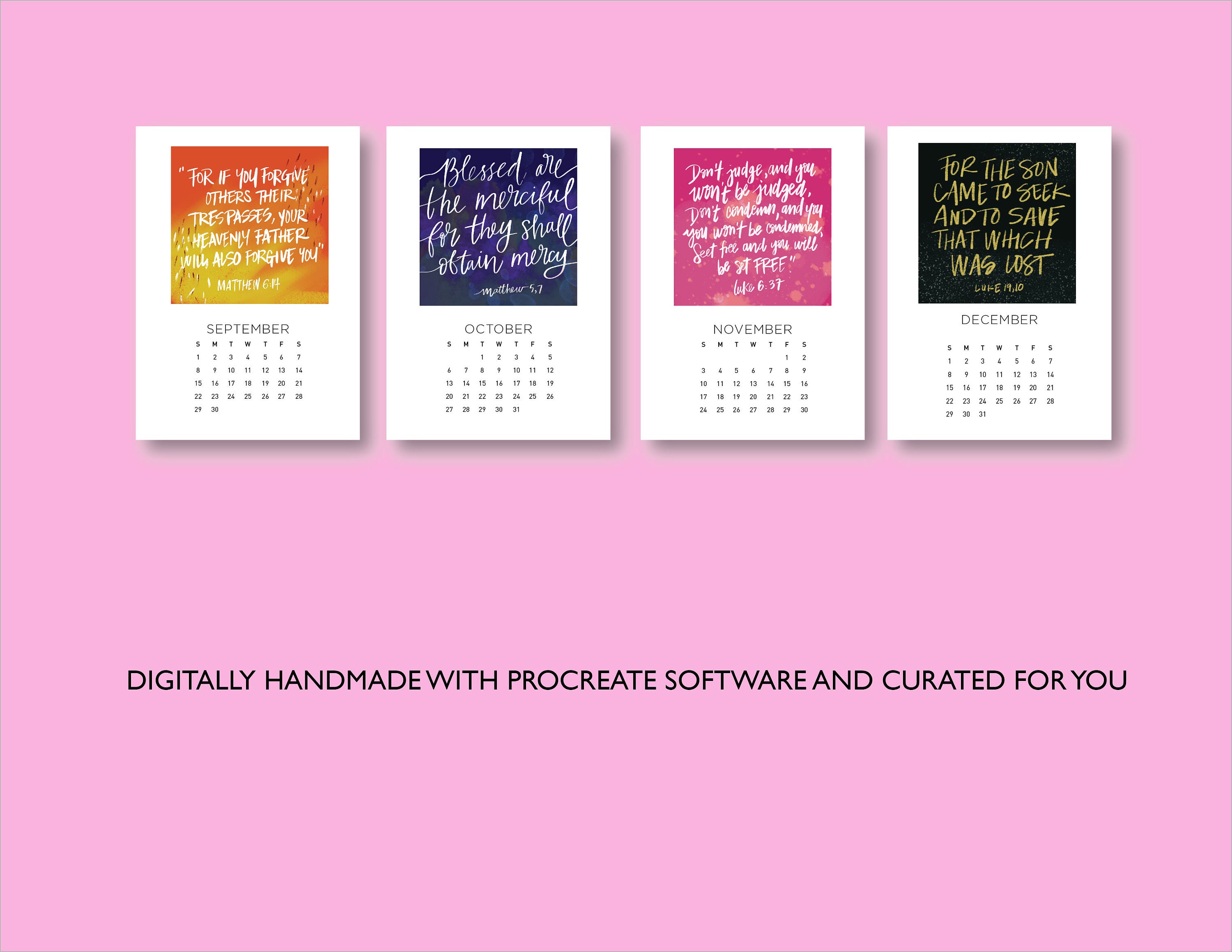 5 X 7 In. Printable 2024 Calendar Postcard Handletter Illustration ...