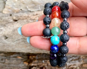 LGBT Pride Lava Rock Bracelet: Rainbow Gemstone Wraparound