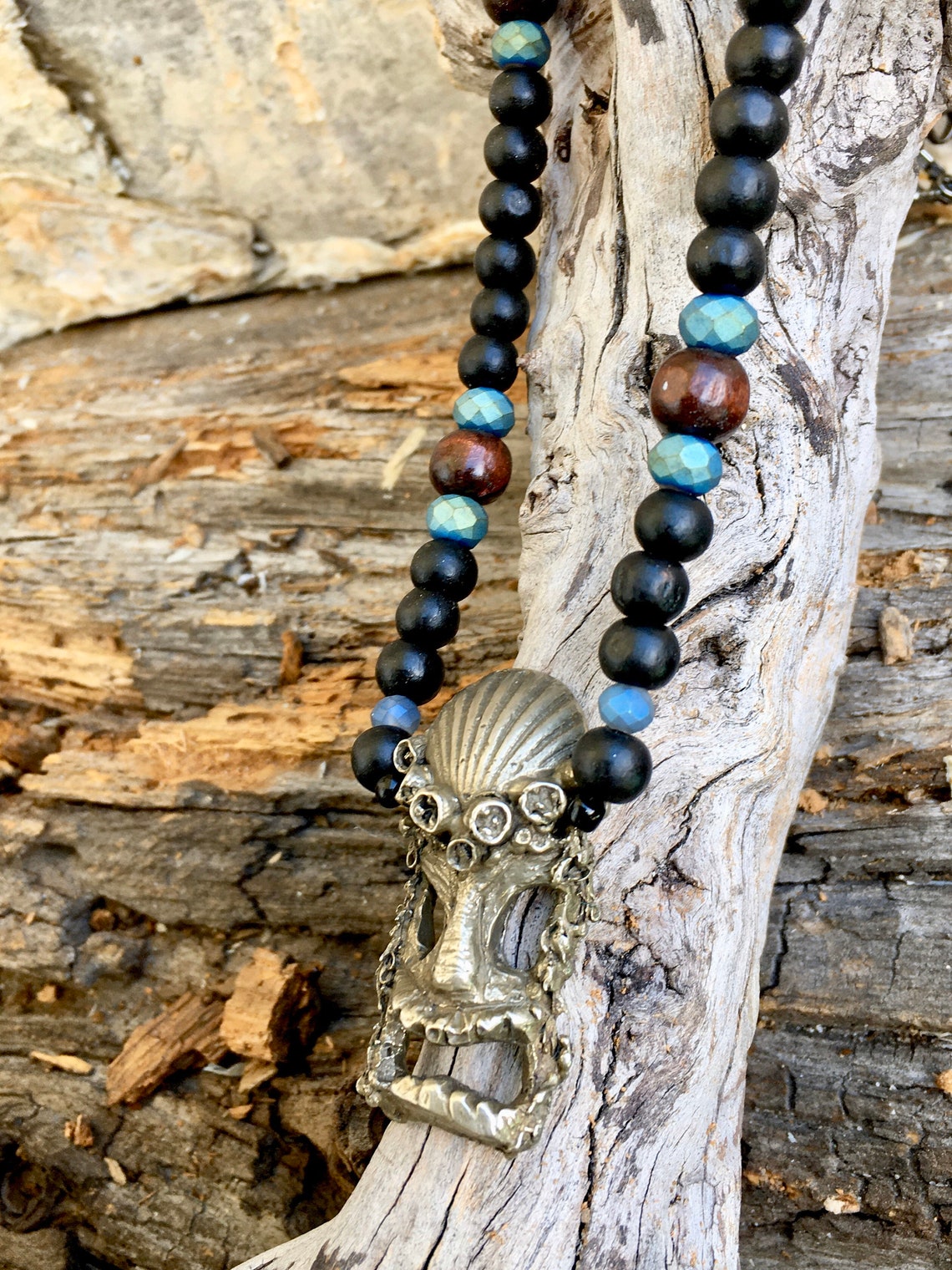 Tiki necklace wood beads tiki jewelry Pirates necklace Etsy