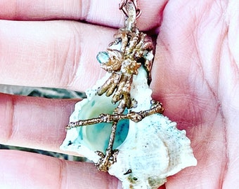 Spider necklace, conch shell necklace, seashell pendent, mystical jewelry, gift for surfergirl