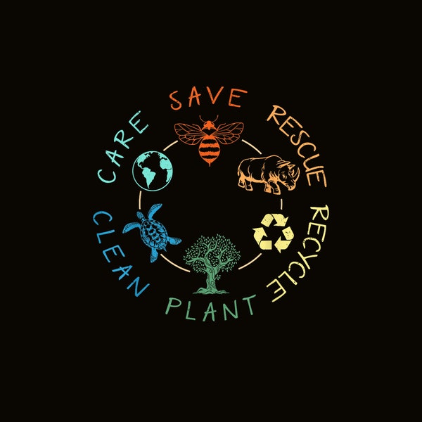 Save Bees Rescue Animals Recycle Plastic Earth Day 2024 Png, Save Rescue Recycle Plant Clean Care Png, Digital Download