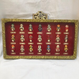 Vintage Collectable Shadowbox of 21 Assorted Small Asian Ceremonial Masks
