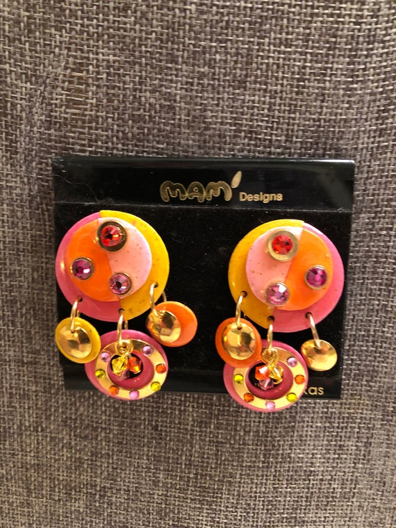 Vintage Designer Mam Collectors Orange Yellow Pink Mix libby s W jewels Dangle Clip Earringa Etsy