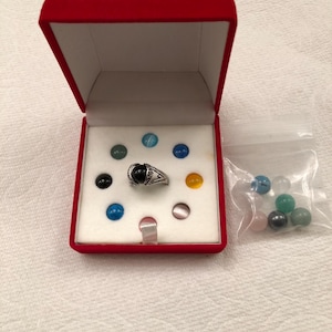 Vintage sterlingsilverring storlek 7 Orb med 15 utbytbara glasfärgade stenar