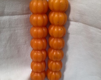 New Vintage Pair Of Orange Pumpkin Taper Candlesticks  8.5"