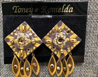 Vintage Designer Toney & Romelda Bronze und Goldgelb Mix „Florence“ Ohrclips