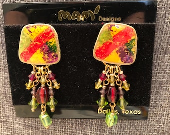 Pendientes colgantes con clip de la colección Vintage Designer Mam' Collectors, multicolor, estilo "gitano" con joyas.