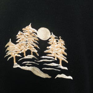 Coldwater Creek Sz XXL Black W/Tan Stitching Pullover Mock Neck Fleece Tunic Top W/Embroidery image 2