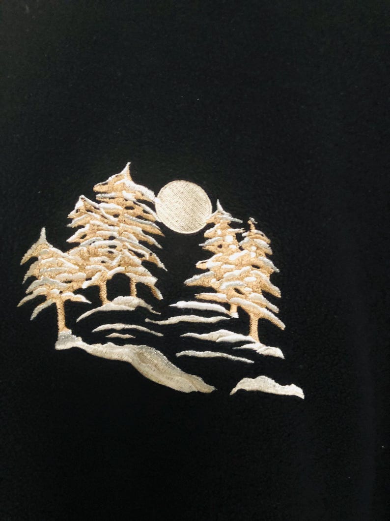 Coldwater Creek Sz XXL Black W/Tan Stitching Pullover Mock Neck Fleece Tunic Top W/Embroidery image 2