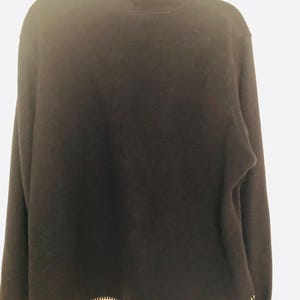 Coldwater Creek Sz XXL Black W/Tan Stitching Pullover Mock Neck Fleece Tunic Top W/Embroidery image 3