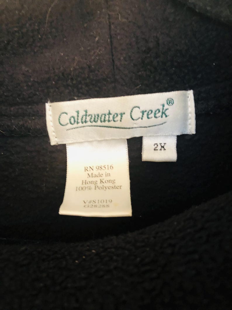Coldwater Creek Sz XXL Black W/Tan Stitching Pullover Mock Neck Fleece Tunic Top W/Embroidery image 4