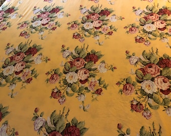 Vintage Ralph Lauren Kathleen Yellow Multicolored Cottage Rose Print King Fitted Sheet